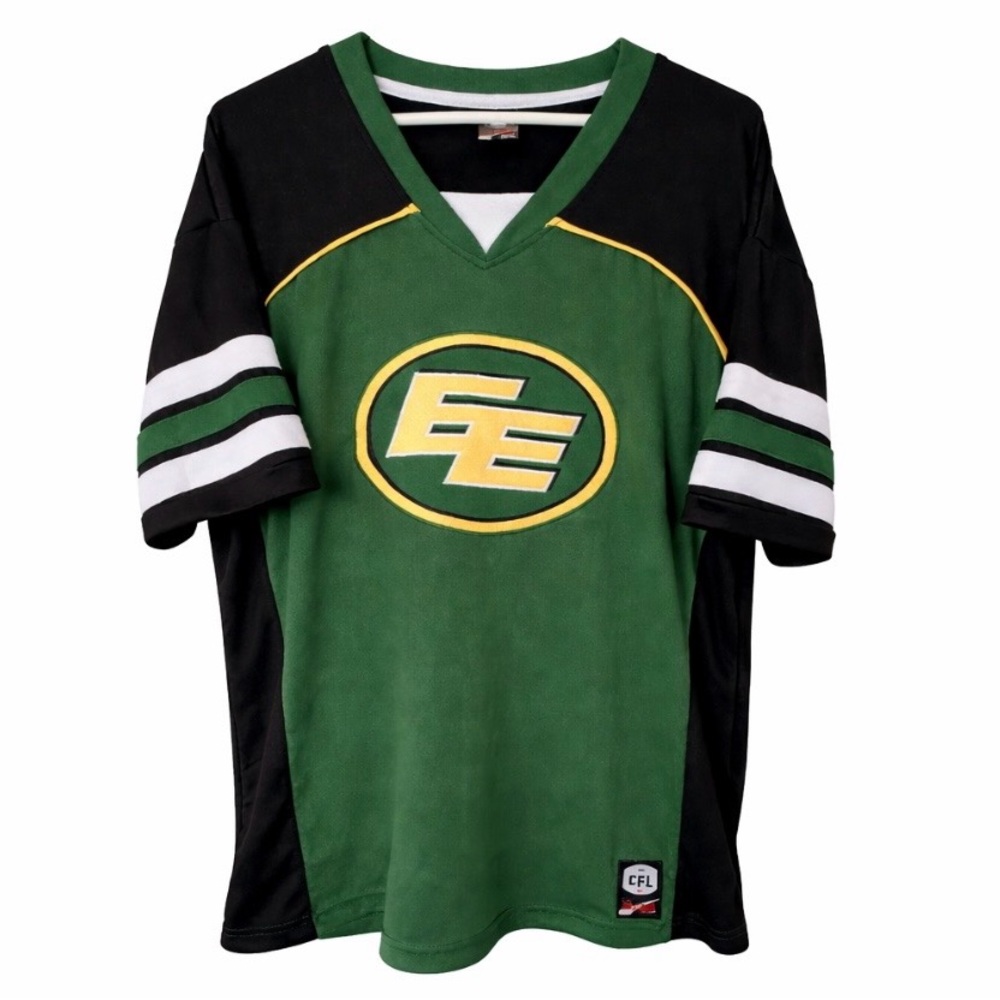 Edmonton Eskimos Elks CFL Jersey Green Black EE Logo Football Shirt